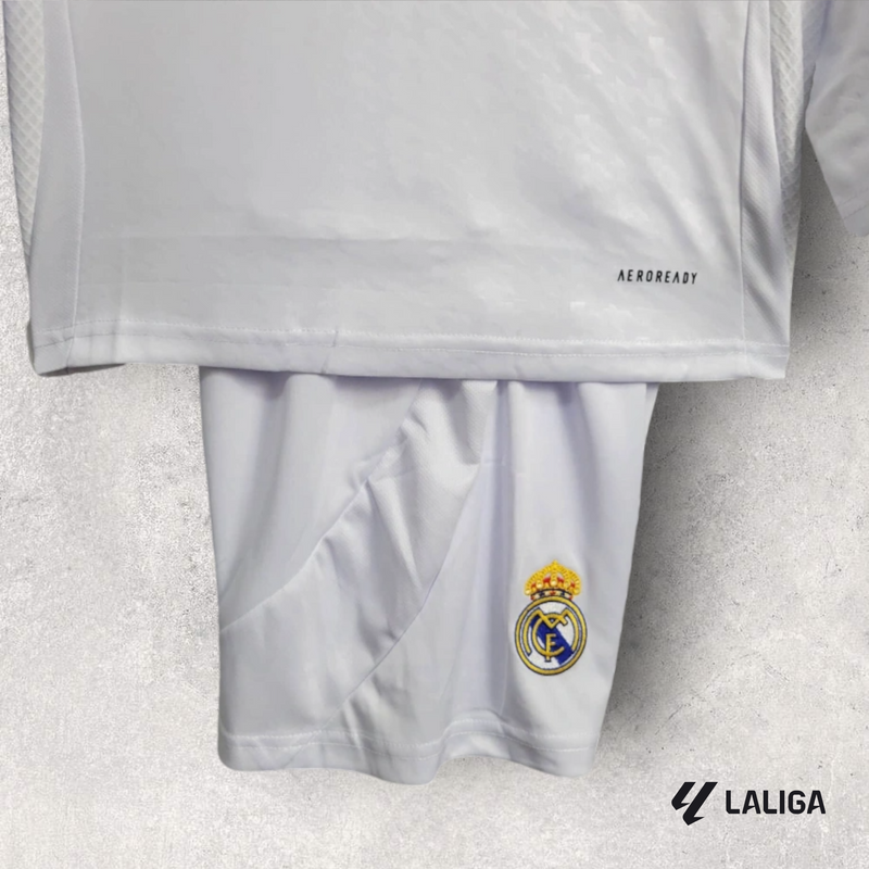 Kit Infantil Manga Longa Real Madrid - Temporada 2024/25 - Home