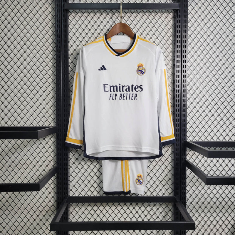 Kit Infantil Manga Longa Real Madrid - Temporada 2023/4 - Home