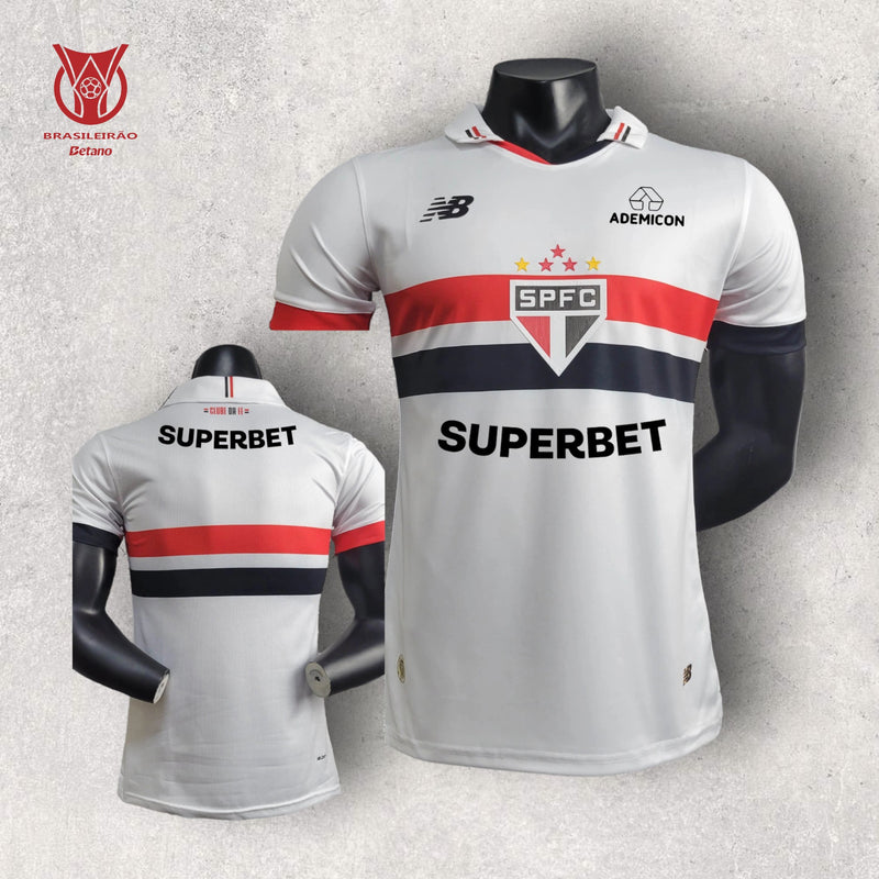 Camisa São Paulo Masculino - Temporada 2024/25 - Home (Versão Jogador + Todos os patrocínios)