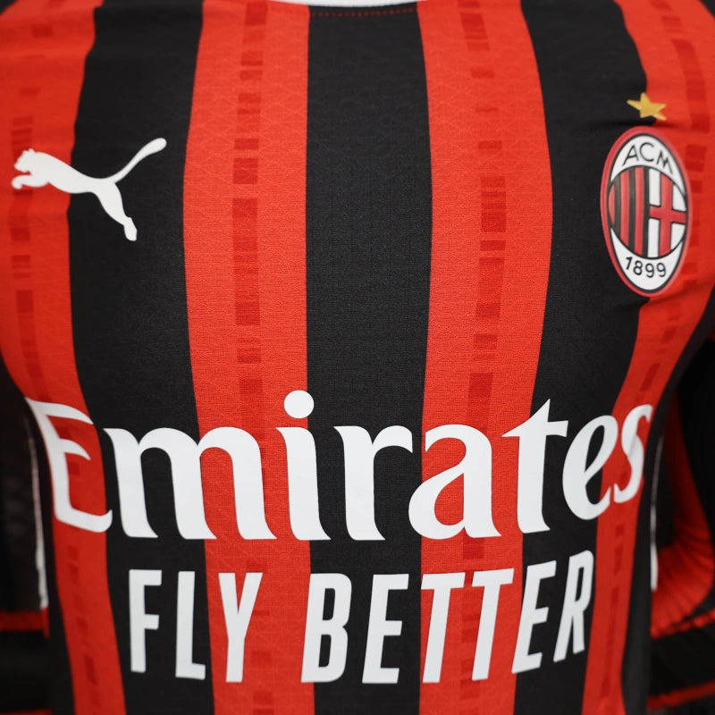 Camisa Manga Longa Milan Masculino - Temporada 2024/25 - Home (Versão Jogador)