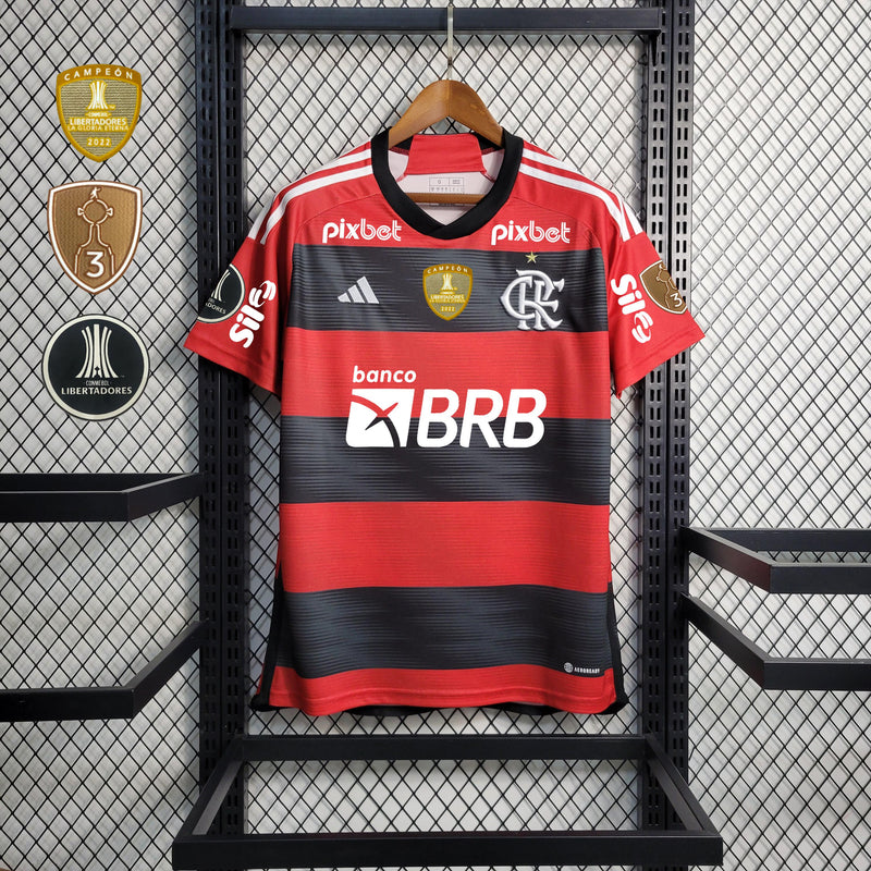 Camisa Flamengo Masculino - Temporada 2023/24 - Home (Todos os patrocínios + patches)