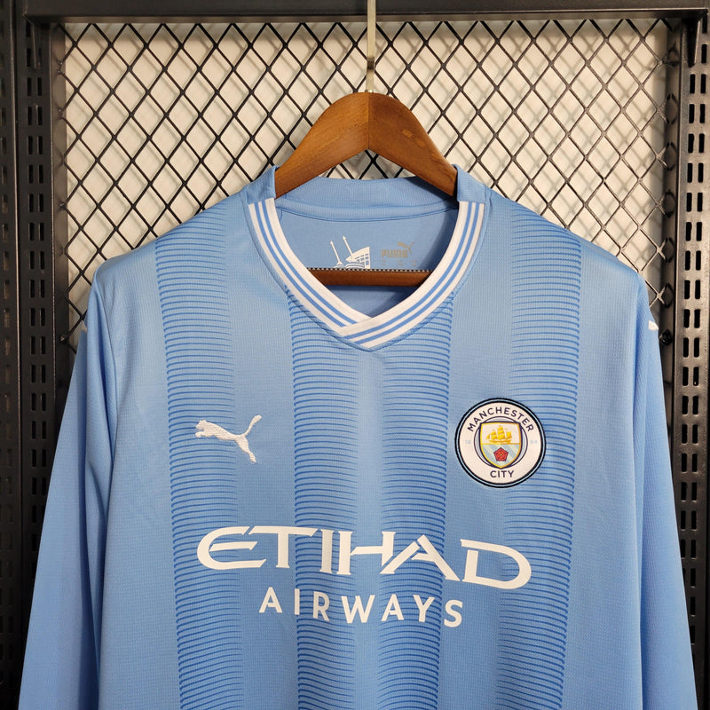 Camisa Manchester City Manga Longa Masculino - Temporada 2023/24 - Home