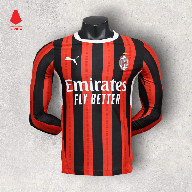 Camisa Manga Longa Milan Masculino - Temporada 2024/25 - Home (Versão Jogador)